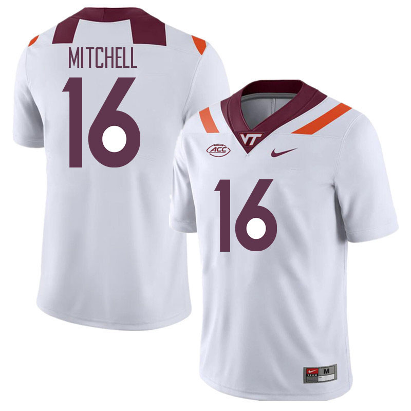 Men #16 Tralon Mitchell Virginia Tech Hokies College Football Jerseys Stitched Sale-White